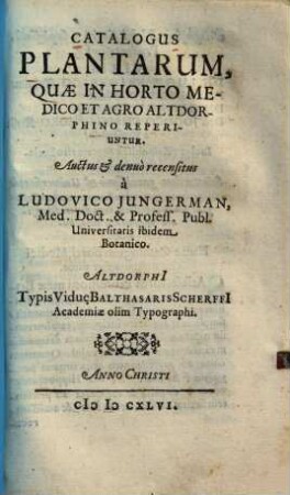 Catalogus plantarum, quae in horto medico & agro Altdorphino reperiuntur