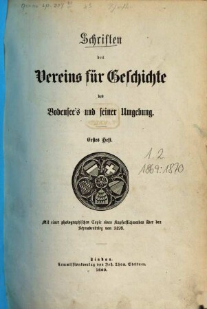 Schriften des Vereins für Geschichte des Bodensees und seiner Umgebung. 1, 1. 1869