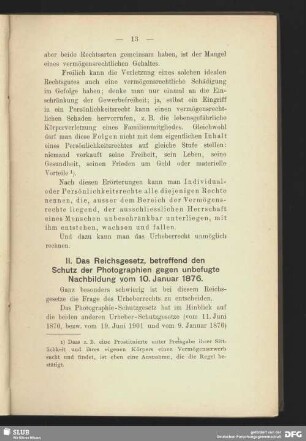 II. Das Reichsgesetz, betreffend den Schutz der Photographien gegen unbefugte Nachbildung vom 10. Januar 1876