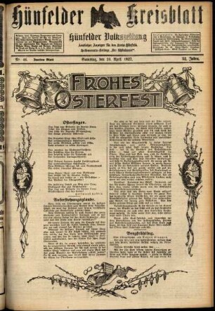 Zweite Ausgabe vom Samstag, den 16. April 1927.
