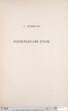 V. Abtheilung. Radirungen und Stiche (Nr. 1269 - 1310)
