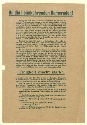 Der 53er Ausschuß (Zentralrat der Marine): "An die heimkehrenden Kameraden!."