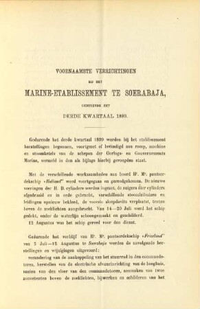 Voornaamste verrichtingen bij het Marine-etablissement te Soerabaja gedurende het derde kwartaal 1899