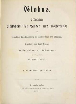 Globus : illustrierte Zeitschrift für Länder- und Völkerkunde. 39. 1881