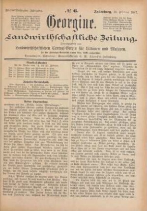 Fünfundfünfzigster Jahrgang. No. 6. Insterburg, 10. Februar 1887.