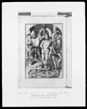 Gebetbuch — Folge von Passionsszenen nach Stichen Schongauers — Geißelung Jesu, Folio 12verso