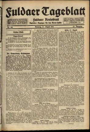 Erste Ausgabe vom Samstag, den 27. August 1921.
