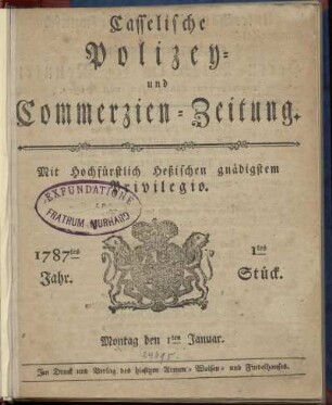 1tes Stueck, Montag den 1ten Januar. 1787