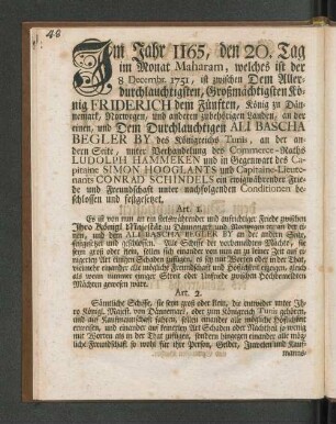 [Friedens-Tractat zwischen Sr. Königl. Majestät König Friderich dem Fünften, König zu Dännemark, Norwegen, [et]c. ...]