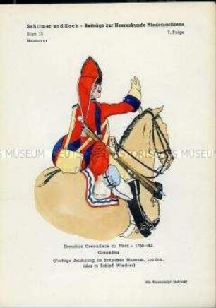 Uniformdarstellung, Wachtmeister des Grenadier-Regiments zu Pferde, Kurfürstentum Hannover, 1759.