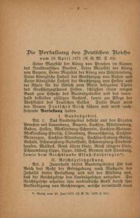 Die Verfassung des Deutschen Reichs vom 16. April 1871.