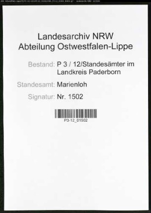Sterberegister Standesamt Marienloh
