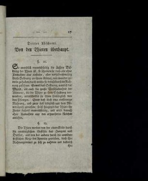Dritter Abschnitt. Von den Thieren überhaupt.