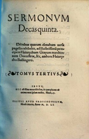 Sermonum decades ..., Tomus tertius. ... decas quinta