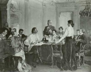 A.M. Gorki liest den Schauspielern des Künstlertheaters sein Stück 'Nachtasyl' vor (1902)
