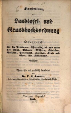 Darstellung der Landtafel- und Grundbuchsordnung in Oesterreich