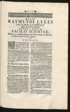 Beati Raymundi Lulli Doctoris Illuminati Quaestiones Supra Librum Facilis Scientiae