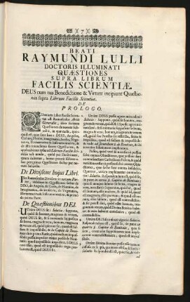 Beati Raymundi Lulli Doctoris Illuminati Quaestiones Supra Librum Facilis Scientiae