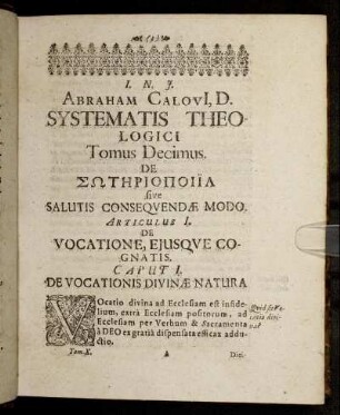 Caput I. De Vocationis Dinvinæ Natura.