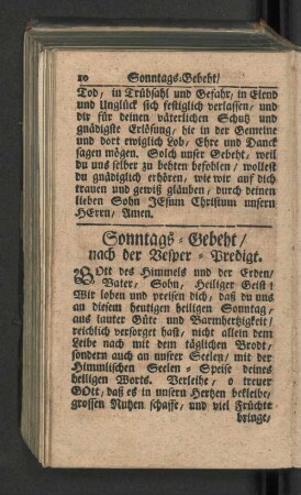 Sonntags - Gebeht / nach der Besper - Predigt.