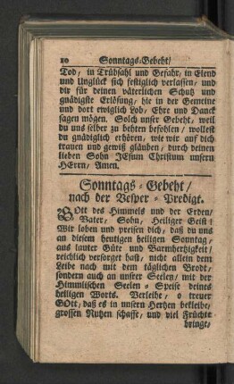 Sonntags - Gebeht / nach der Besper - Predigt.