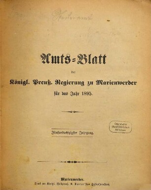 Amtsblatt für den Regierungsbezirk Marienwerder. 85. 1895
