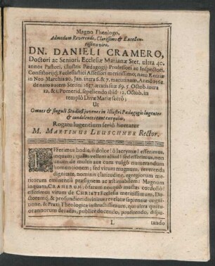 Magno Theologo ... Dn. Danieli Cramero ...