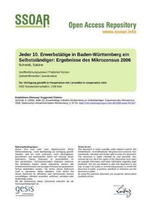 Jeder 10. Erwerbstätige in Baden-Württemberg ein Selbstständiger: Ergebnisse des Mikrozensus 2006