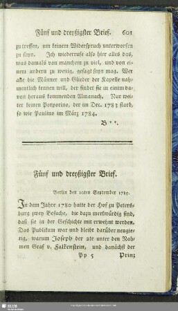 Fünf und dreyßigster Brief. Berlin den 10ten September 1785