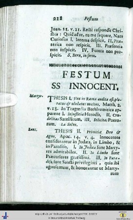Festum SS. Innocentum.