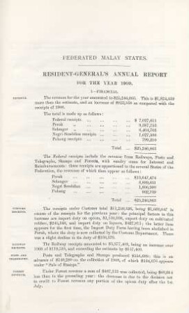 Resident-General's annual report for the year 1909