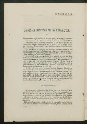 Gabriela Mistral en Washington
