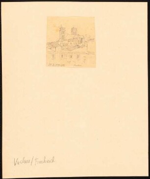 Kathedrale, Verdun: Durchzeichnung: Ansicht der Kirche in der Stadt, nach: Illustrirte Zeitung, 1870, Nr. 209
