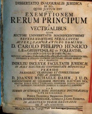 Dissertatio Inauguralis Juridica De Eo, Quod Justum Est Circa Exemptionem Rerum Principum A Vectigalibus