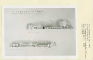 Kunstbibliothek, Berlin-Tiergarten (Diplomarbeit bei Karl Wilhelm Ochs): Ansichten von Südwesten und Schnitte 1:200