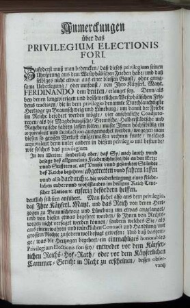 Anmerckungen über das Privilegium Electionis Fori.