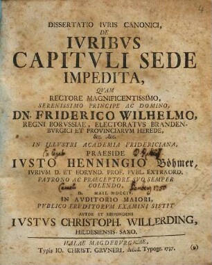 Dissertatio Ivris Canonici, De Ivribvs Capitvli Sede Impedita