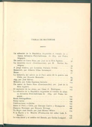 Tabla de materias [del Año II]