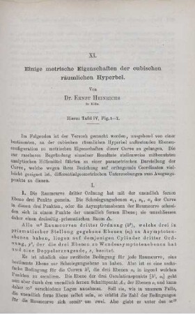 XI. Einige metrische Eigenschaften der cubischen räumlichen Hyperbel.