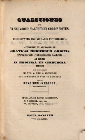 Quaestiones de vi nervorum vagorum in cordis motus