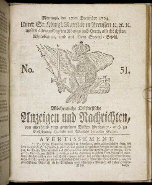 No. 51. Montags, den 17ten December 1764.