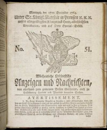 No. 51. Montags, den 17ten December 1764.