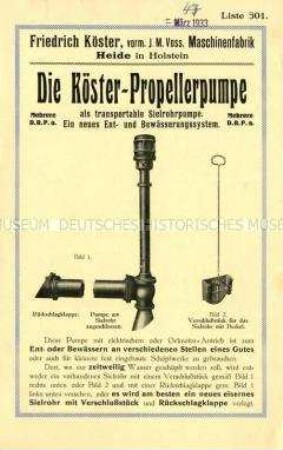 Die Köster-Propellerpumpe als transportable Sielrohrpumpe. Ein neues Ent- und Bewässerungssystem. / Liste 501