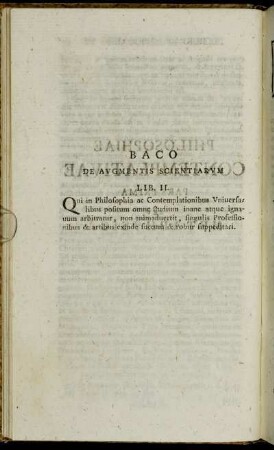 [Epigraph] Baco De Augmentis Scientiarum Lib. II.