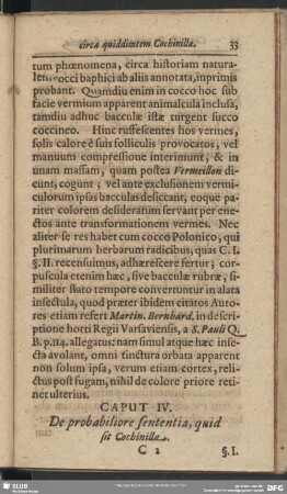 Caput IV. De probabiliore sententia, quid sit Cochinilla