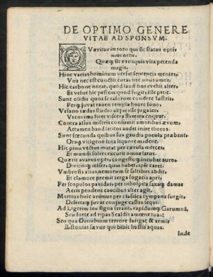 De Optimo Genere Vitae Ad Sponsum.