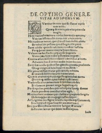 De Optimo Genere Vitae Ad Sponsum.