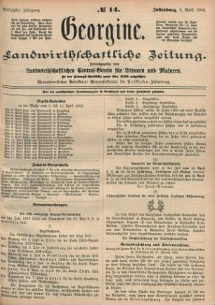 Siebzigster Jahrgang. No. 14. Insterburg, 3. April 1902.