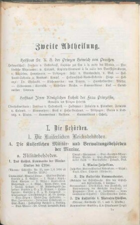 A. Die Kaiserlichen Militär- und Verwaltungsbehörden der Marine.