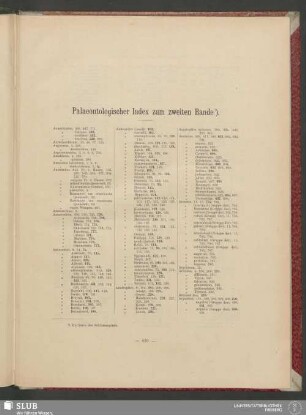 Palaeontologischer Index zum zweiten Bande